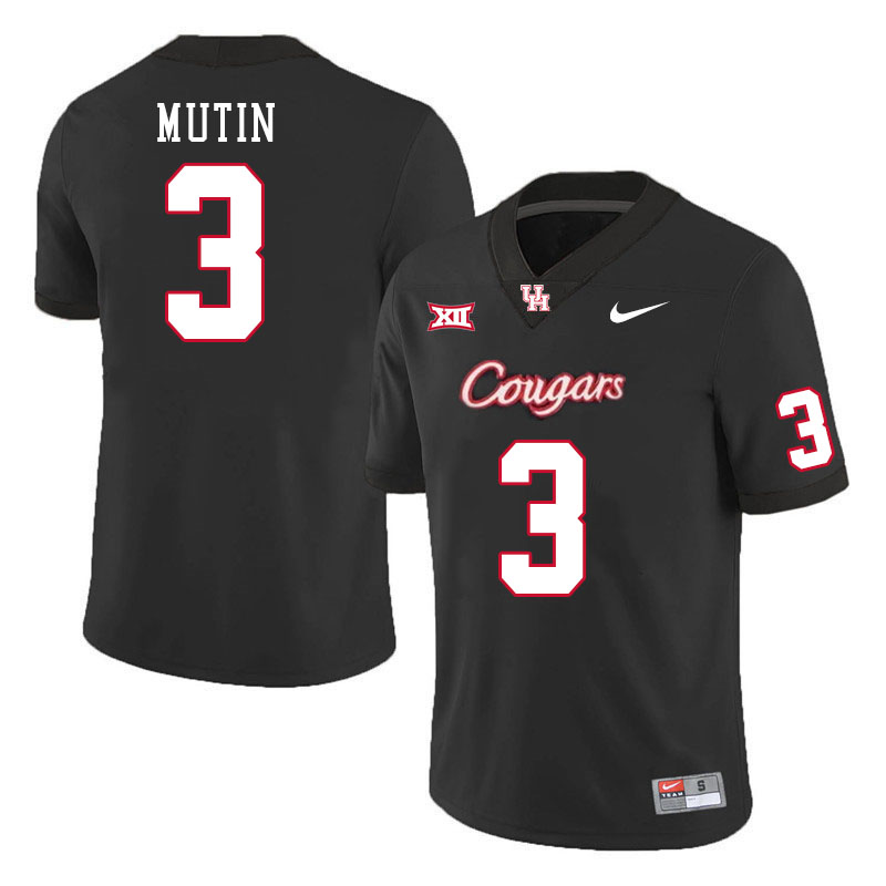 Houston Cougars #3 Donavan Mutin College Football Jerseys Stitched Sale-Black